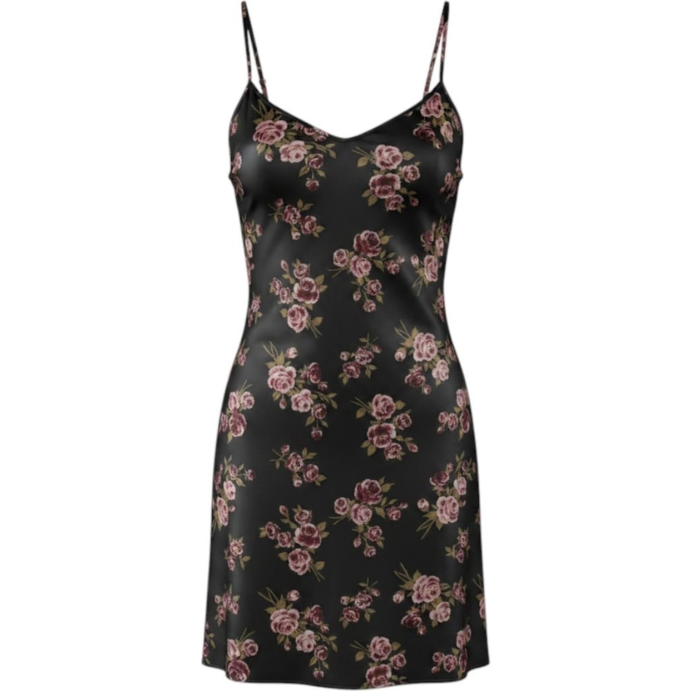 Coco and Shay Y2K Plus Black Floral Satin Mini Slip Dress 1XL Dark Grunge Fairy